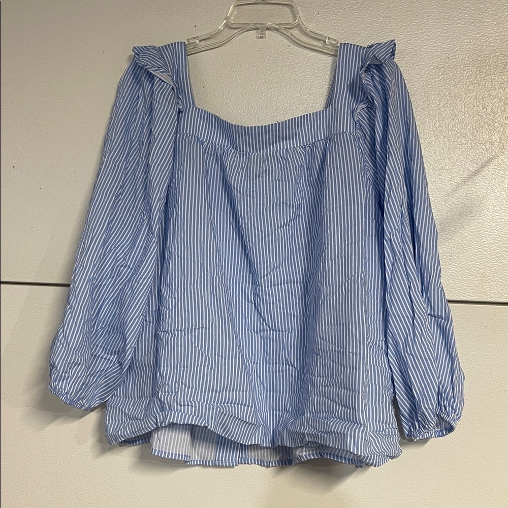 TORRID WOMENS RUFFLE TRIM STRIPED BLOUSE BLUE WHITE 2X NEW WITH TAGS - Picture 6 of 6